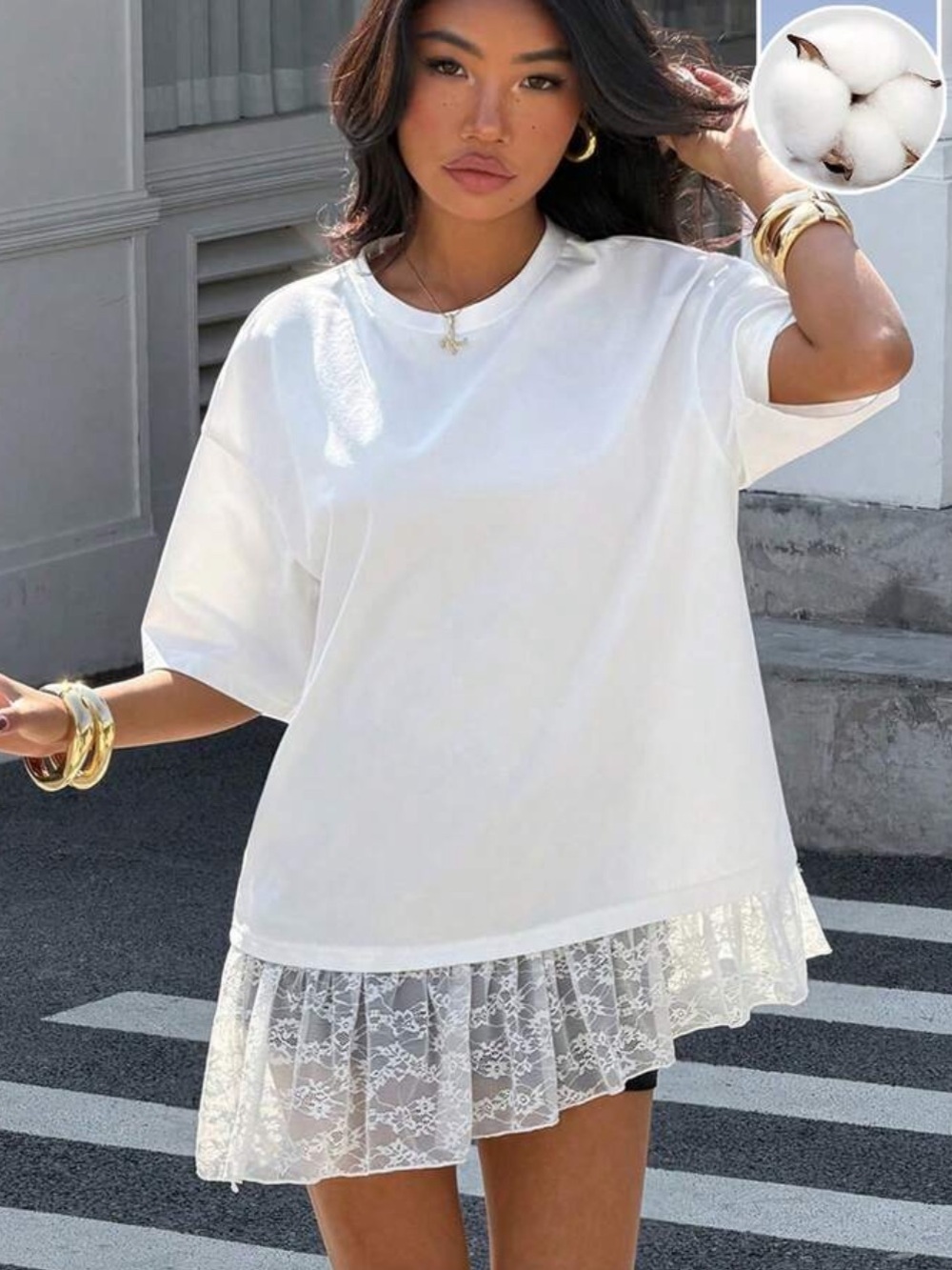 White Lace Hem Tee